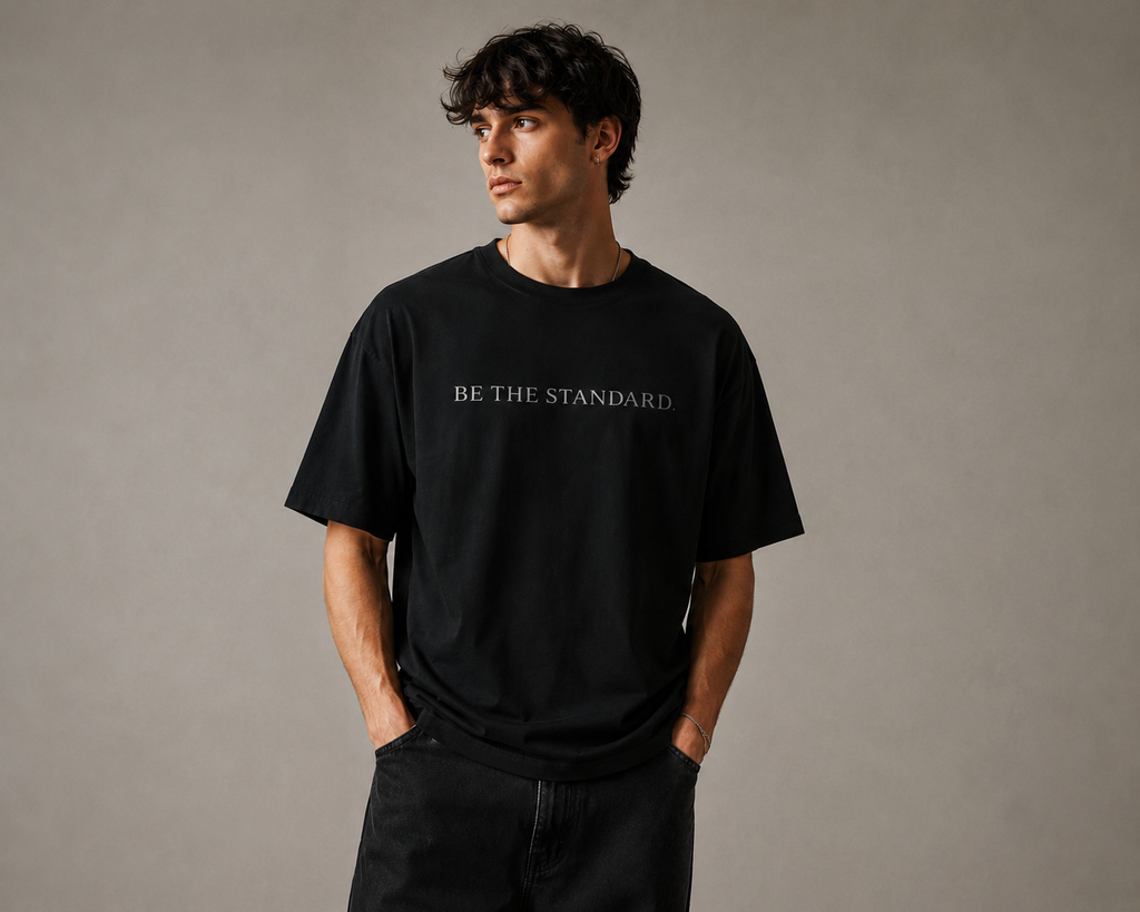 Boxy Tee — "Be The Standard" Oversized Minimalist Brushstroke Graphic