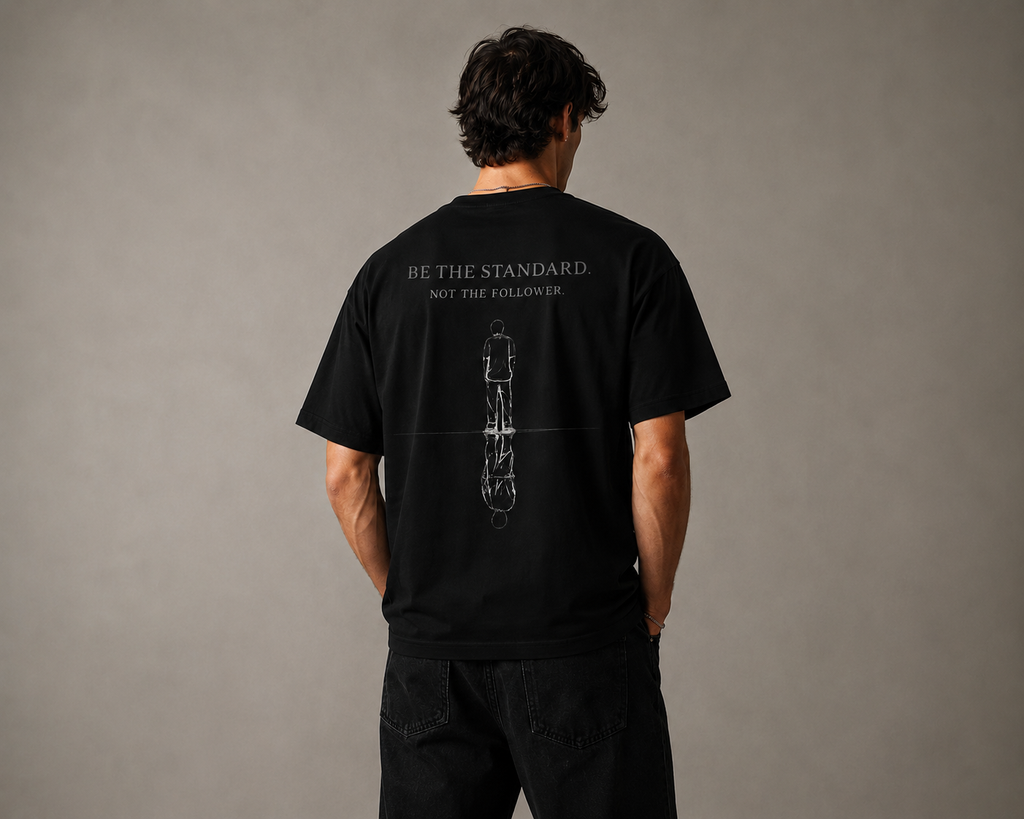 Boxy Tee — "Be The Standard" Oversized Minimalist Brushstroke Graphic